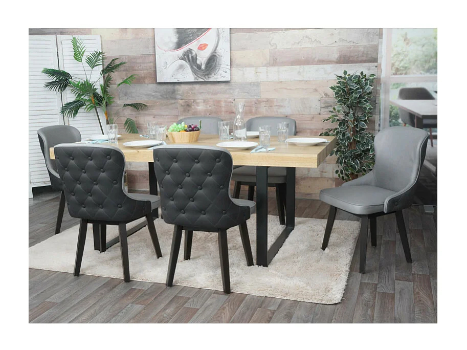 Lot de 6 chaises de salle à manger HWC-M60, chaise rembourrée, chaise de cuisine, tissu/textile bois massif - gris foncé