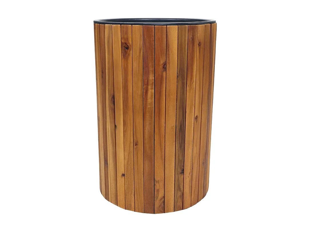 Lot de 2 jardinières HWC-L24 - pot de plantes pot de fleurs jardinière - ronde carrée Outdoor acacia bois MVG marron