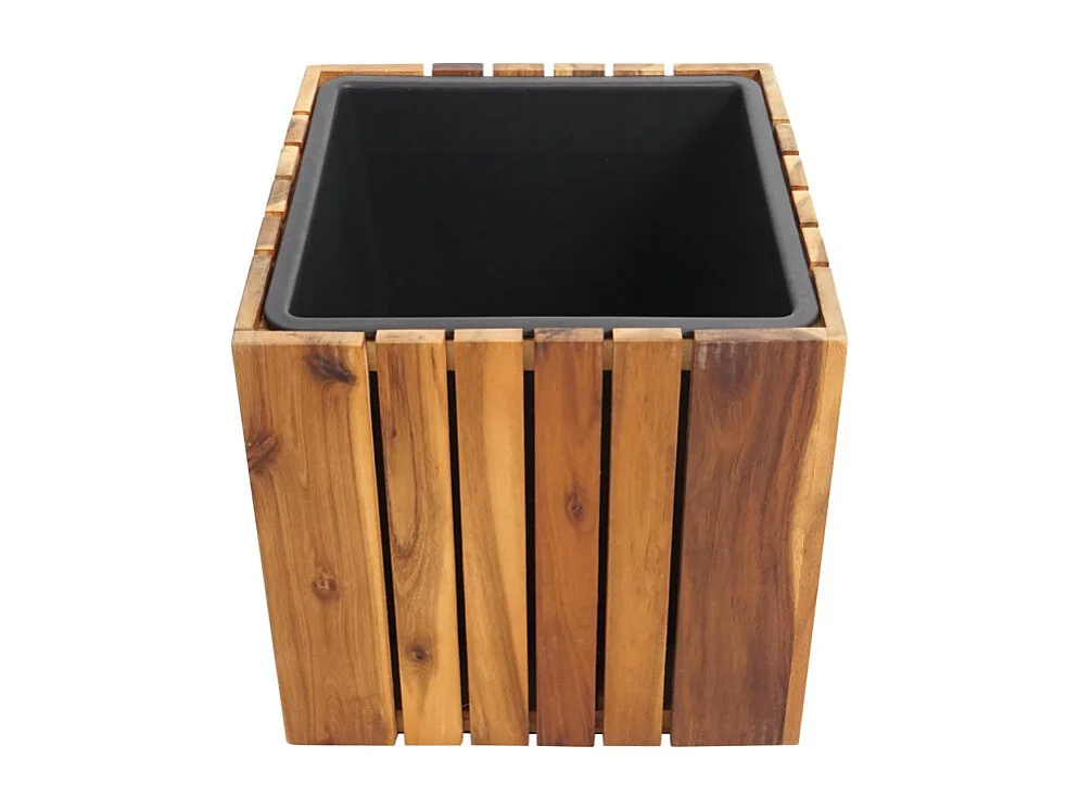 Lot de 2 jardinières HWC-L24 - pot de plantes pot de fleurs jardinière - ronde carrée Outdoor acacia bois MVG marron