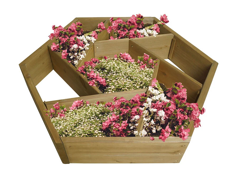 Jardinière HWC-L70 - pot de fleurs parterre de fleurs 7 compartiments - rectangulaire 100x87cm Outdoor sapin bois certifié MVG