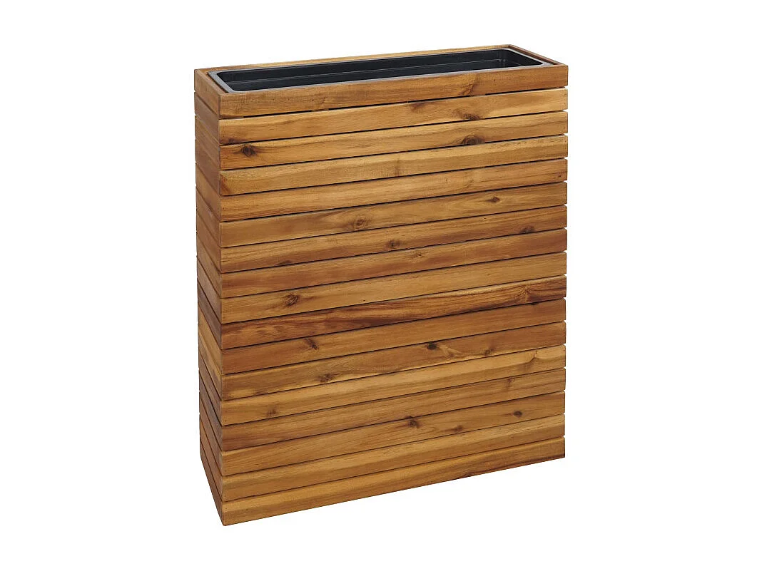 Jardinière HWC-L21 - bac à plantes surélevé Pot de fleurs - carré 77x63x23cm Outdoor Acacia bois certifié MVG - brun