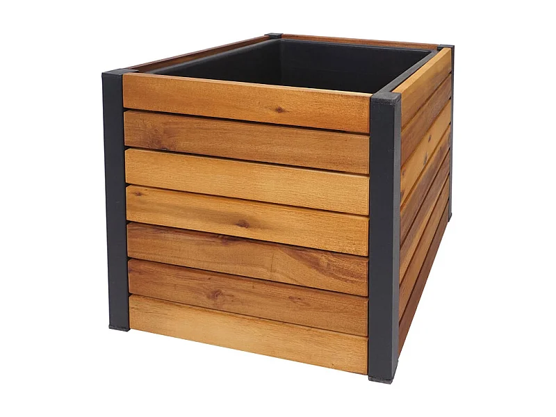 Jardinière HWC-L23 - jardinière surélevée - Outdoor bois d'acacia certifié MVG aluminium - 60x42x42cm brun