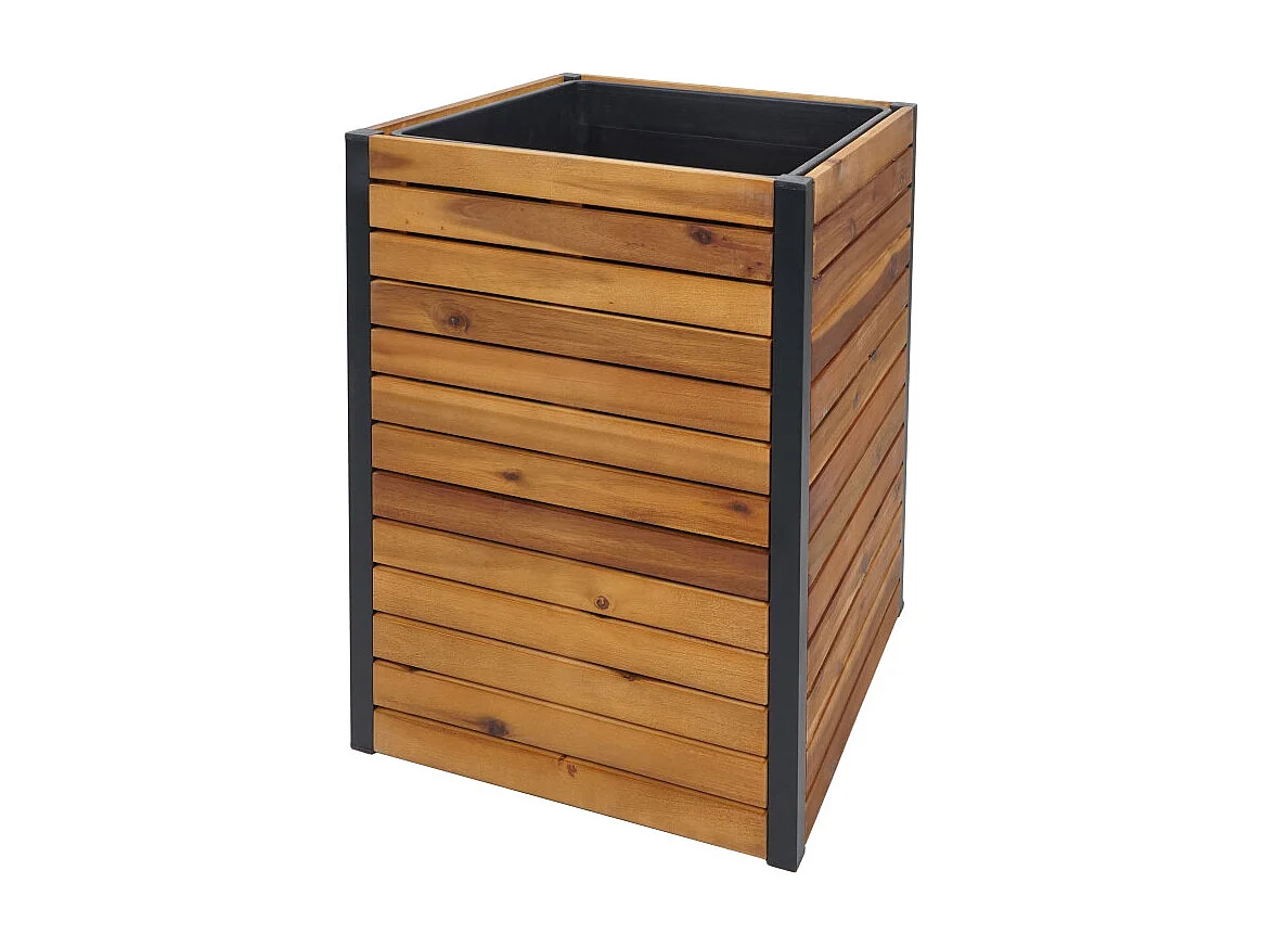 Jardinière HWC-L23 - jardinière surélevée - Outdoor bois d'acacia certifié MVG aluminium - 60x42x42cm brun