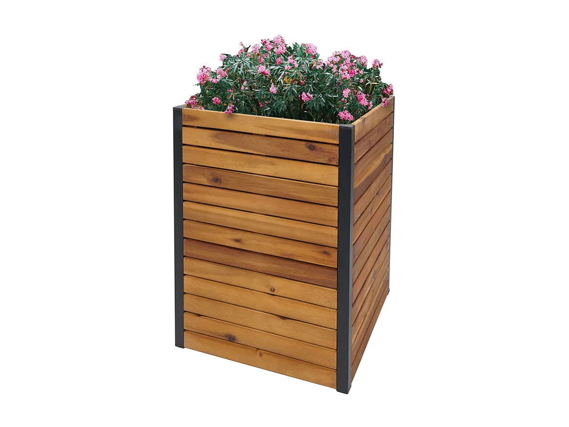 Jardinière HWC-L23 - jardinière surélevée - Outdoor bois d'acacia certifié MVG aluminium - 60x42x42cm brun