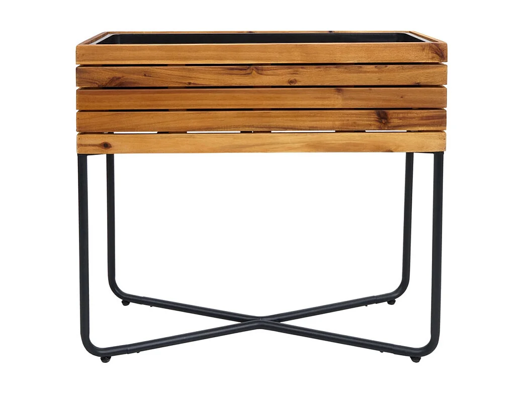 Lot de 2 bacs à fleurs HWC-L25 - bac à fleurs - rectangulaire carré Outdoor acier acacia bois certifié MVG - brun