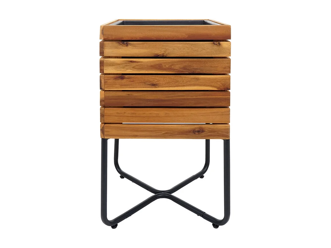 Lot de 2 bacs à fleurs HWC-L25 - bac à fleurs - rectangulaire carré Outdoor acier acacia bois certifié MVG - brun