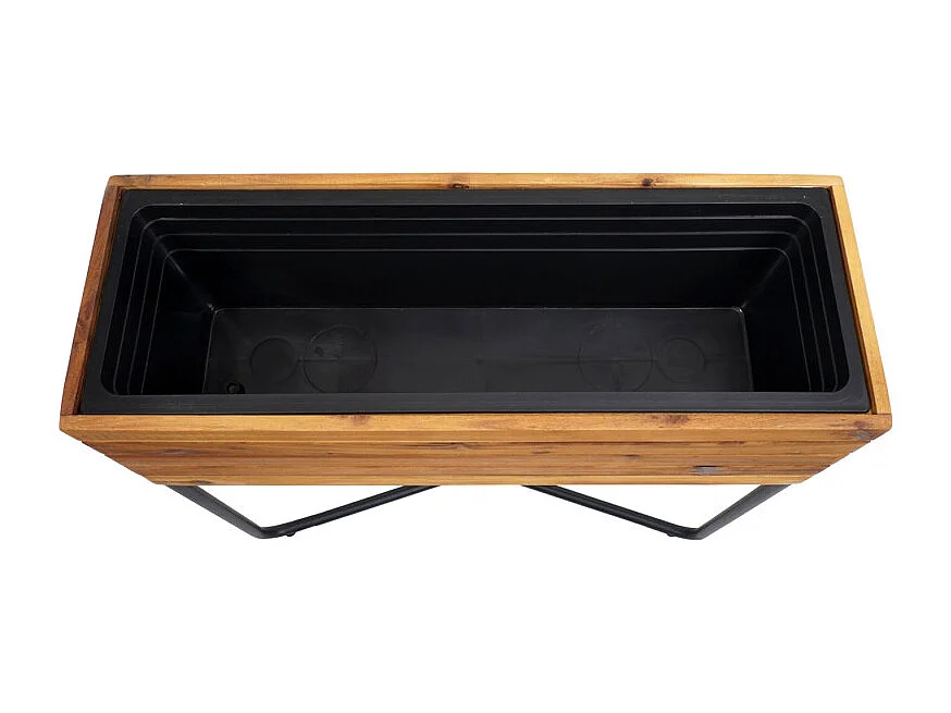 Lot de 2 bacs à fleurs HWC-L25 - bac à fleurs - rectangulaire carré Outdoor acier acacia bois certifié MVG - brun