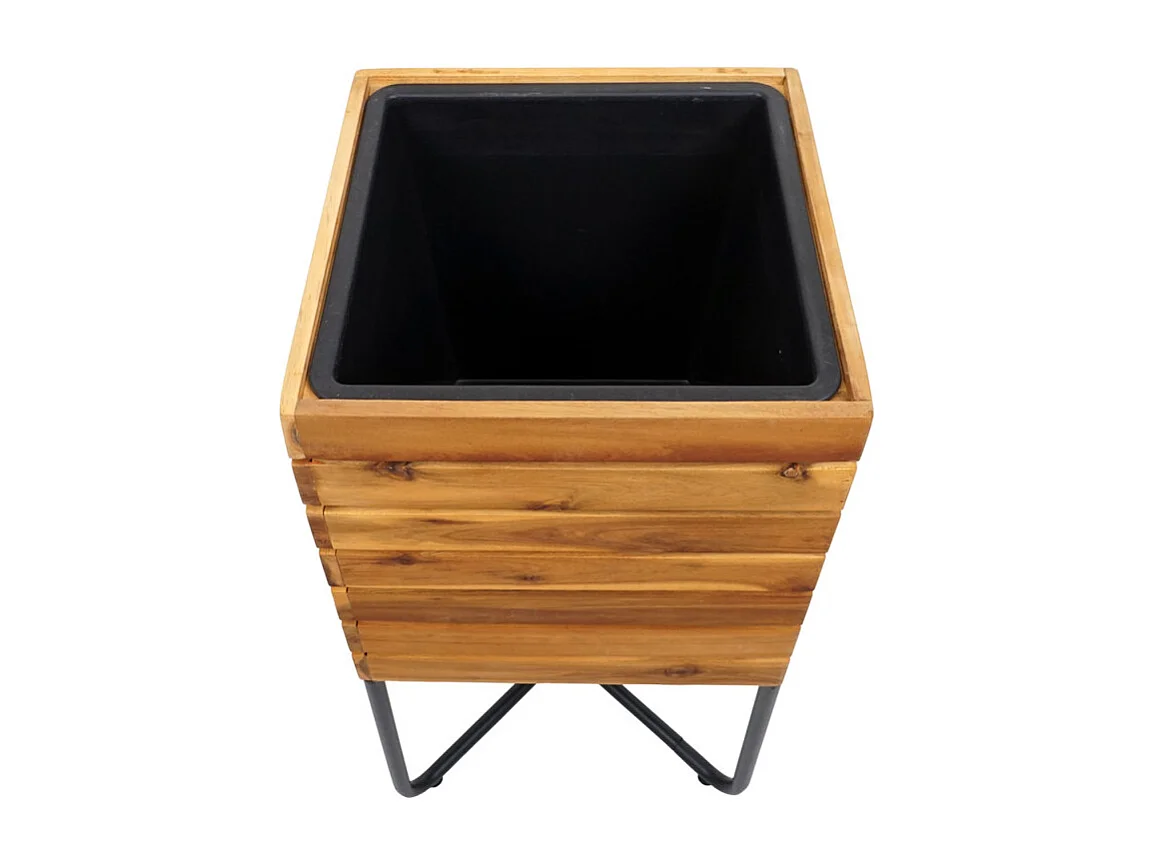 Lot de 2 bacs à fleurs HWC-L25 - bac à fleurs - rectangulaire carré Outdoor acier acacia bois certifié MVG - brun