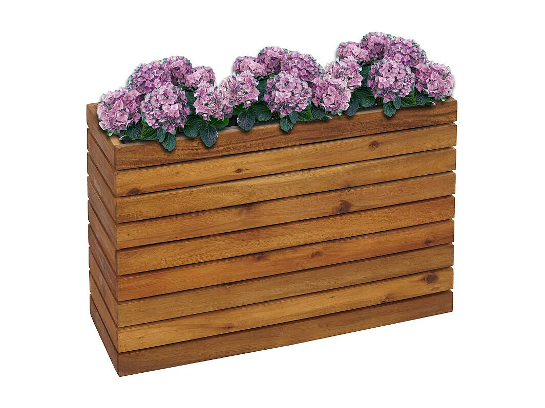 Jardinière HWC-L21 - jardinière pot de fleurs surélevé - rectangulaire 41x63x23cm Outdoor Acacia bois certifié MVG - brun