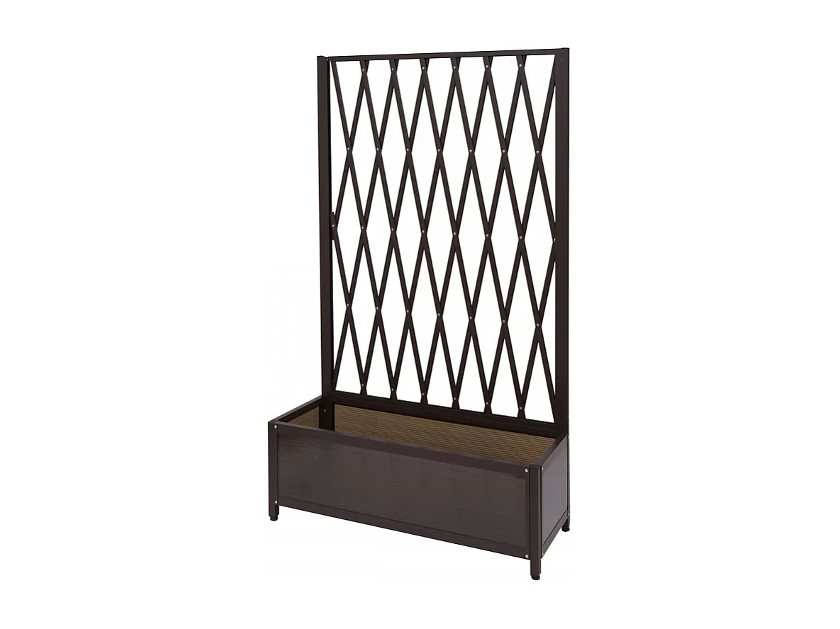Treillis HWC-G21, Barrière extensible, Jardinière pour plantes grimpantes, alu et acier,152x90x35 cm brun