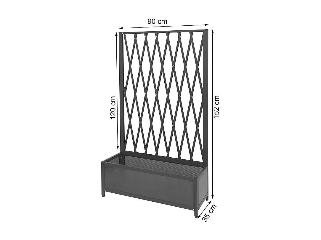 Treillis HWC-G21, Barrière extensible, Jardinière pour plantes grimpantes, alu et acier,152x90x35 cm brun