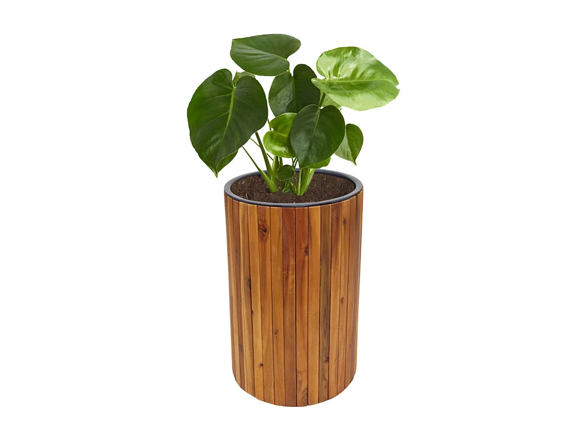 Jardinière HWC-L24 - bac à fleurs - rond 50x34cm Outdoor bois d'acacia certifié MVG - brun