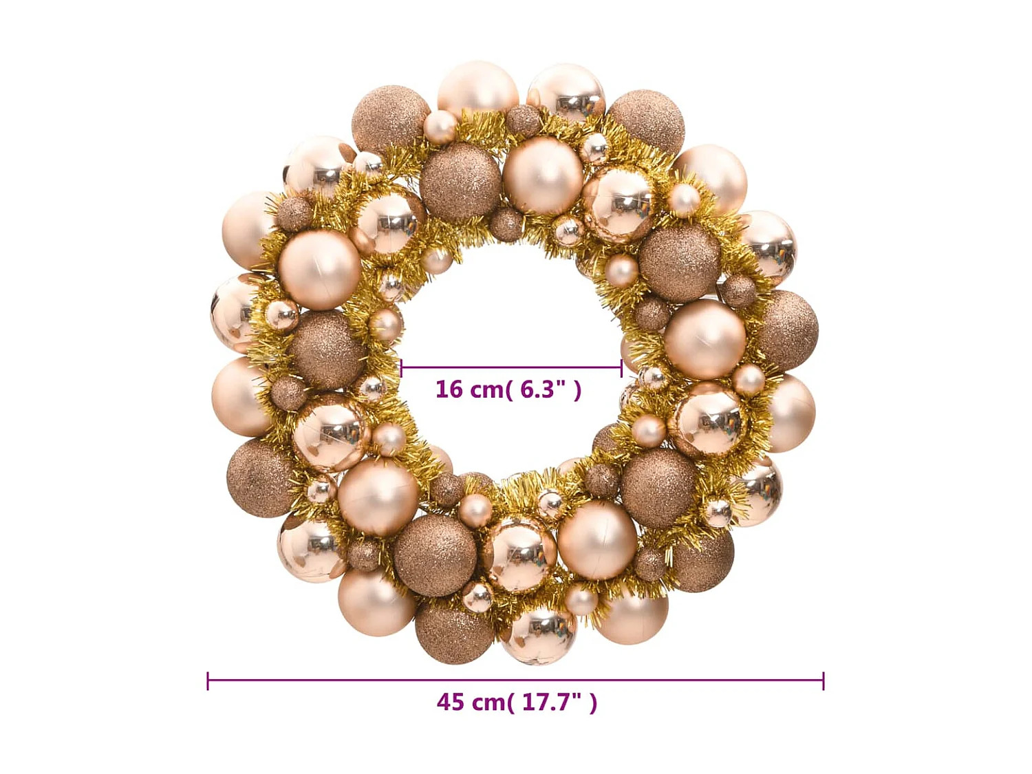 Corona de Navidad poliestireno oro rosa 45 cm