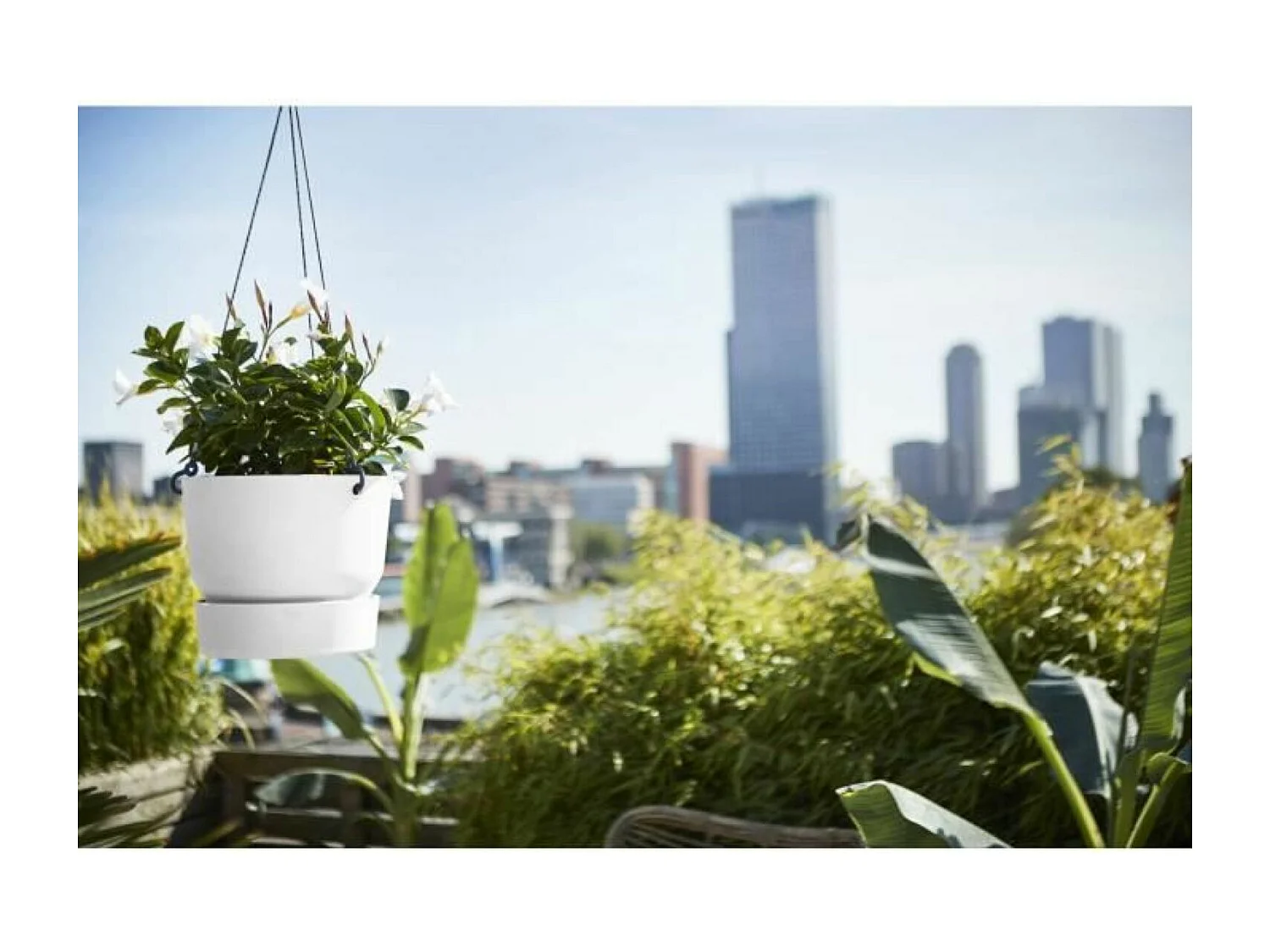 Pot de fleurs à suspendre extérieur Ø 24 x Hauteur 20 cm - Blanc