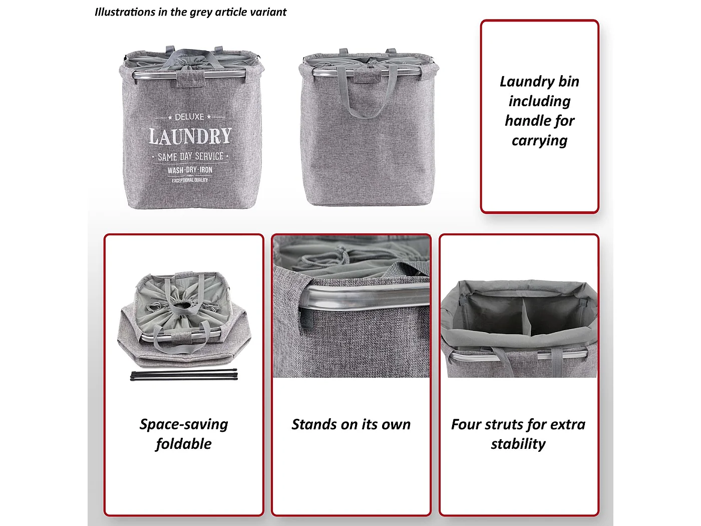 Bac à linge HWC-C34, Panier à linge Bac à linge avec cordon de serrage 54x52x32cm 89l - gris