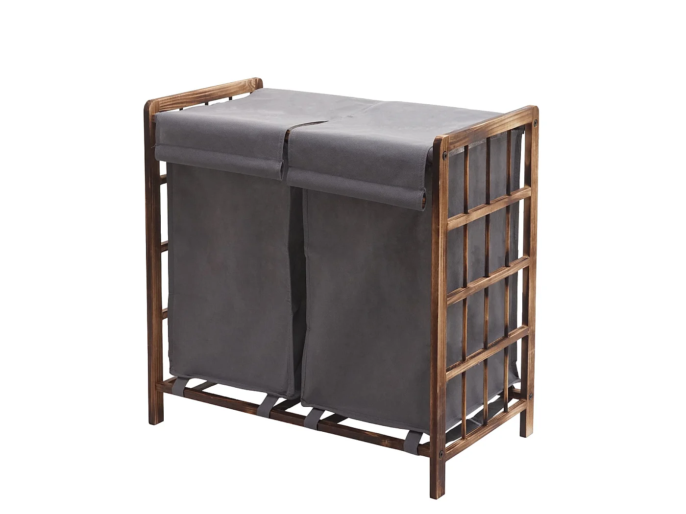 Bac à linge HWC-B60, Boîte à linge panier à linge, bois massif 60x60x33cm 68l ~ brun, couvercle gris