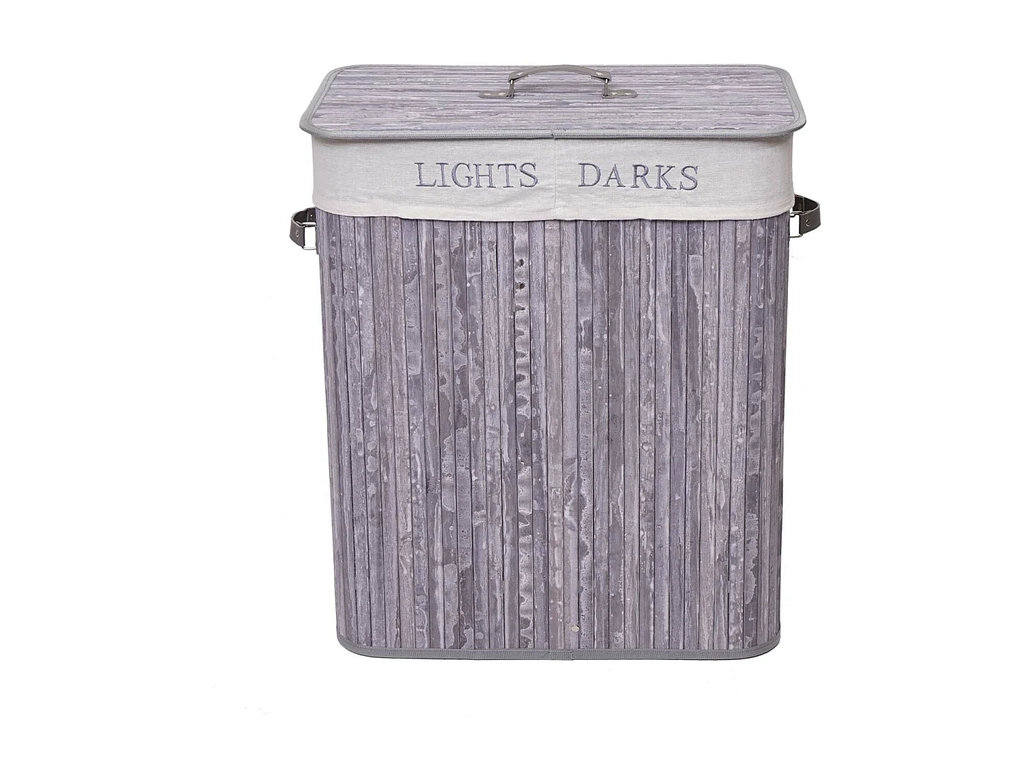 Panier à linge HWC-C21, bac à linge, collecteur, bambou, 2 compartiments 63x55x34cm 100l - gris-bleu