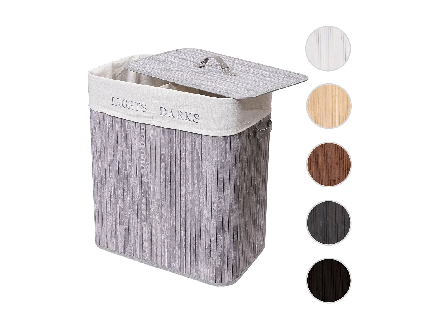 Panier à linge HWC-C21, bac à linge, collecteur, bambou, 2 compartiments 63x55x34cm 100l - gris-bleu