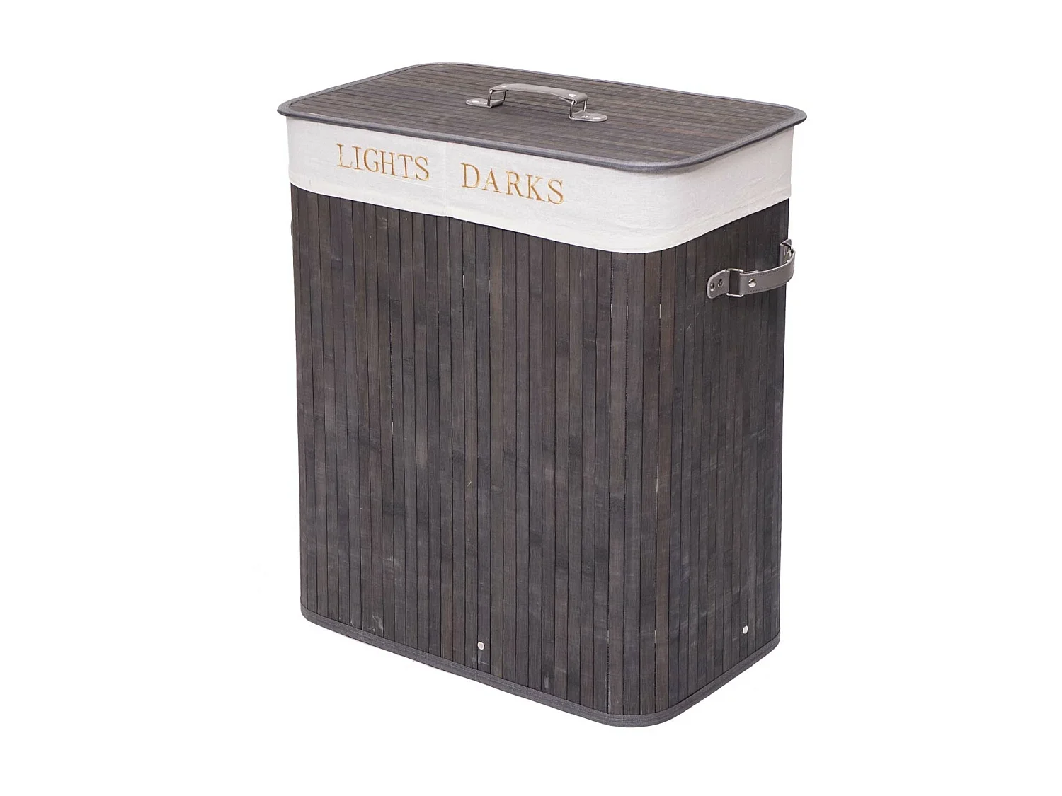 Panier à linge HWC-C21, bac à linge, bambou, 2 compartiments 63x55x34cm 100l - gris foncé