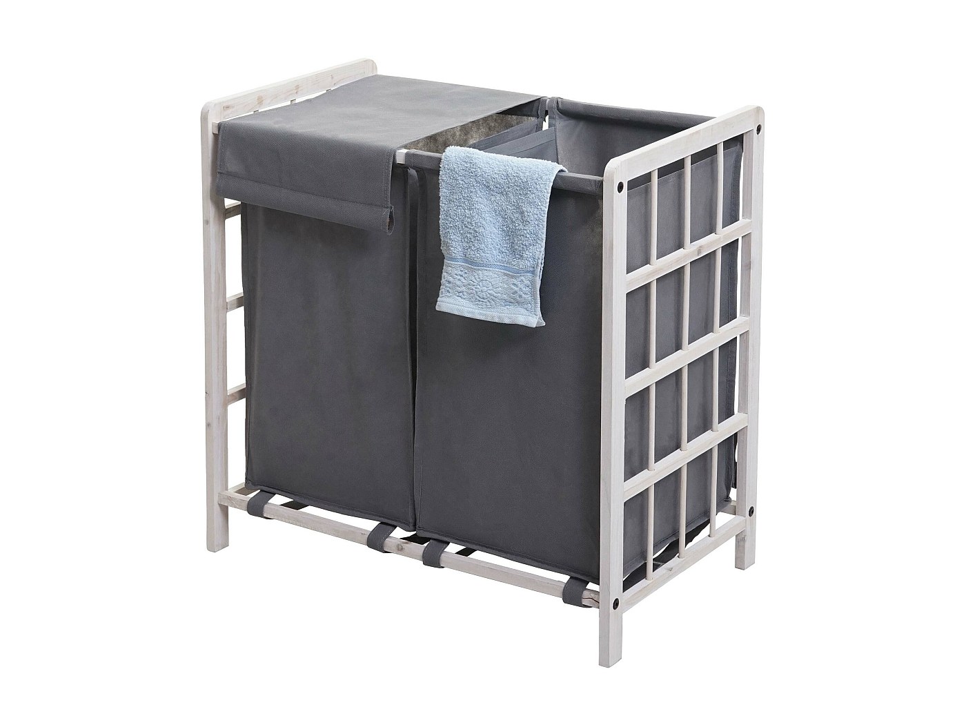 Cesto Biancheria Sporca In Bambu Tessuto Portabiancheria 2 Scomparti 53x35x71 Cm 54119163 - Foto 13