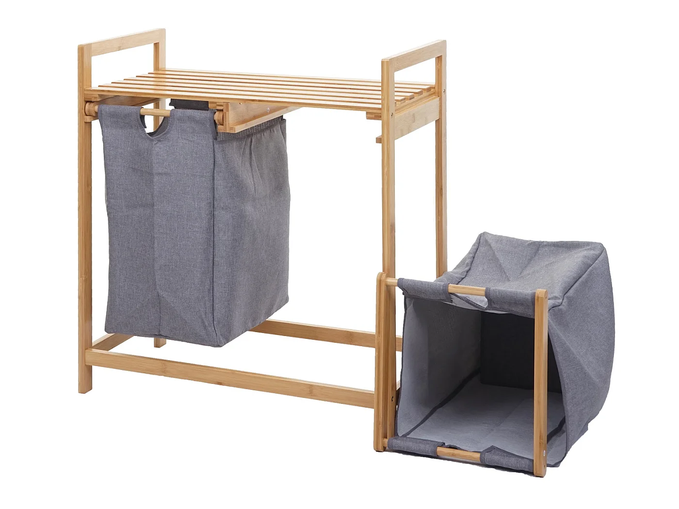 Collecteur de linge HWC-B83, Trieur de linge, Panier, bambou 2 compartiments 74x64x33cm, 70l - gris foncé