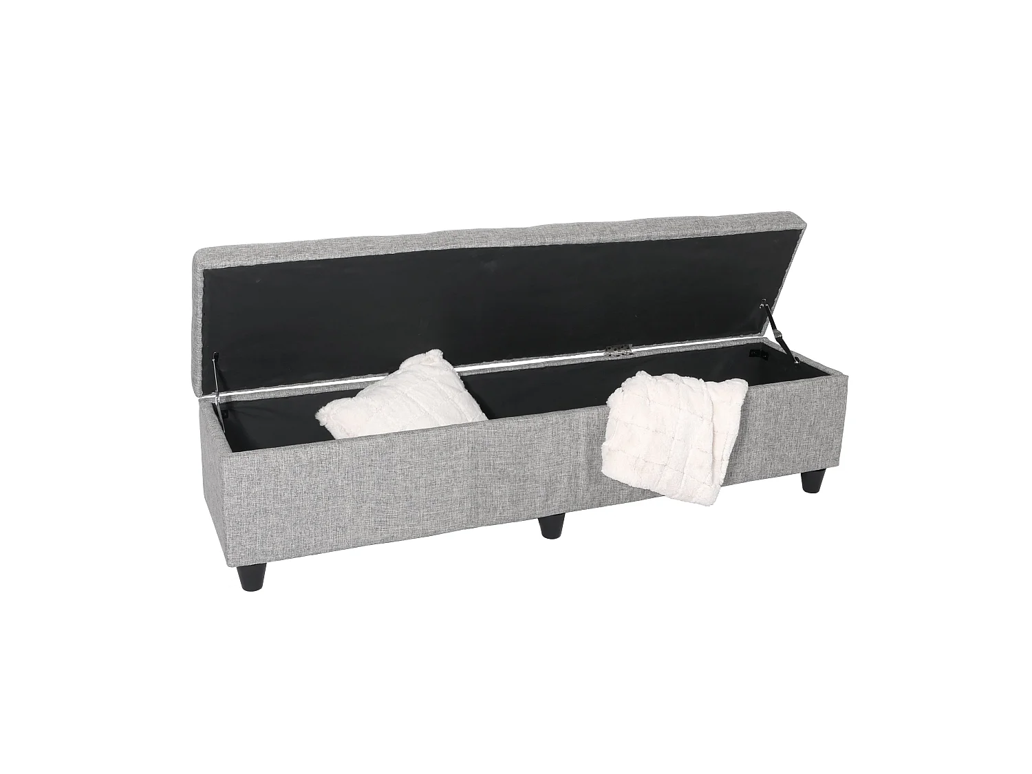 Banc banquette coffre de rangement Kriens XXL, 180x45x45cm, tissu, gris