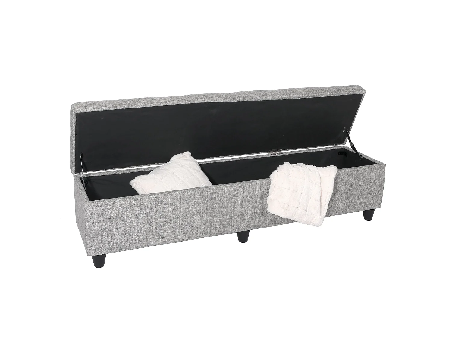 Banc banquette coffre de rangement Kriens XXL, 180x45x45cm, tissu, gris