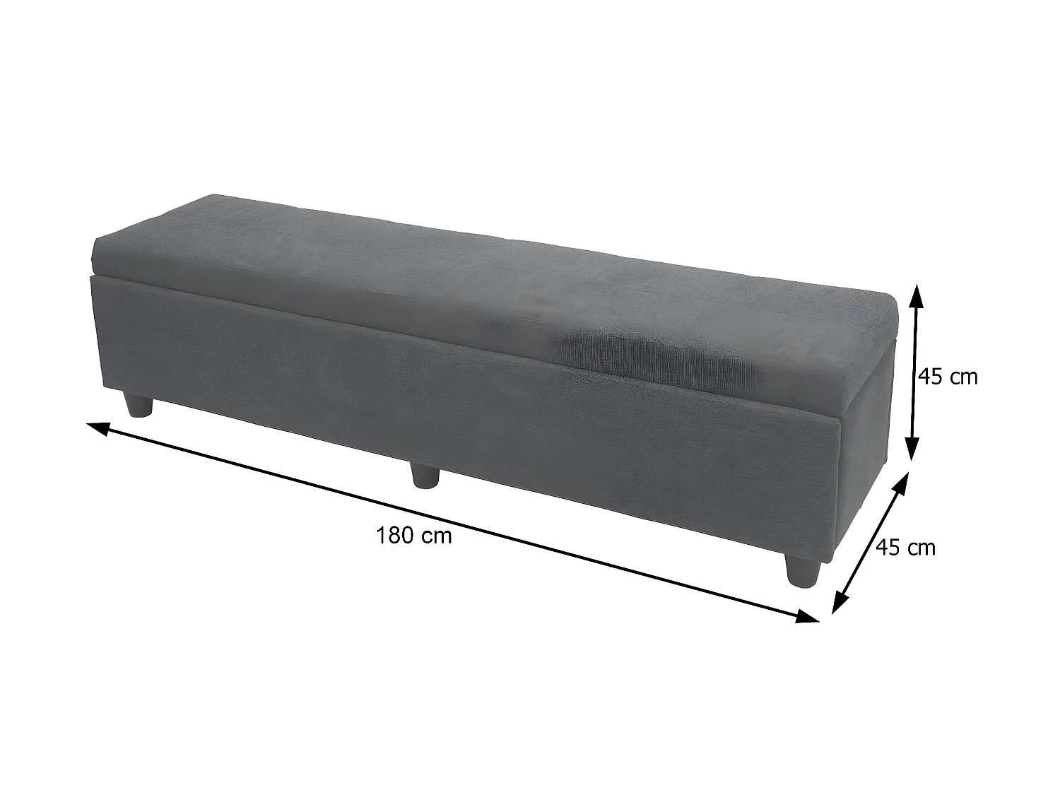 Banc banquette coffre de rangement Kriens XXL, 180x45x45cm, tissu, gris
