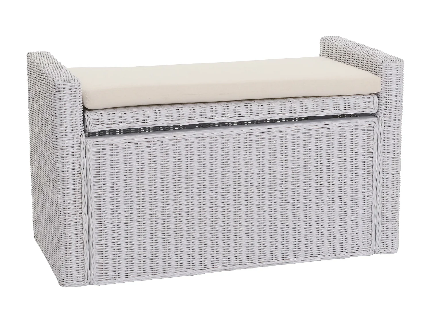 Coffre de stockage, banquette M92 rotin avec coussin Kissen 88cm - blanc