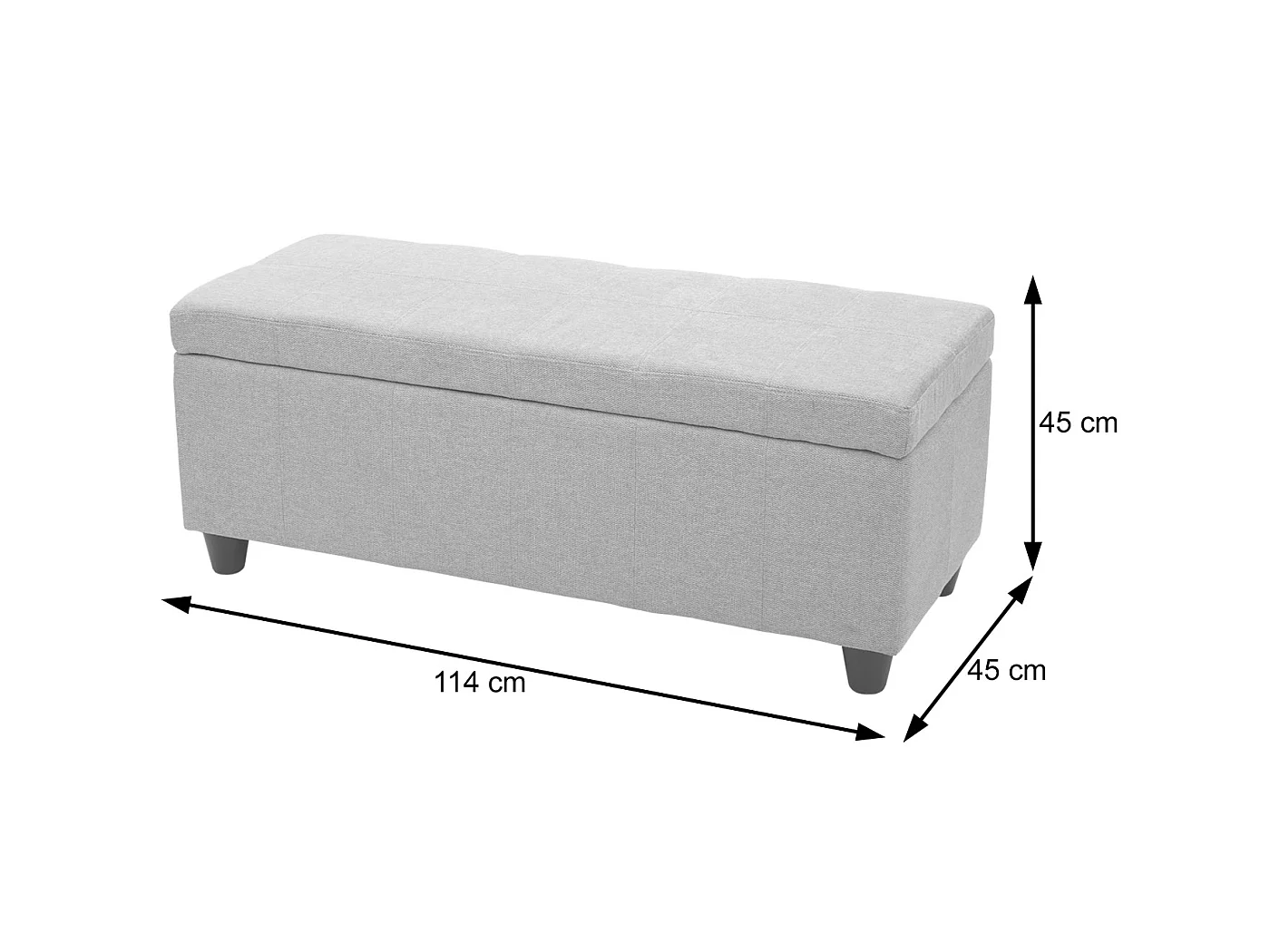 Coffre de rangement Kriens, banc, tissu/textile, 45x114x45cm - gris mat