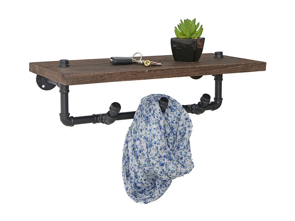 Garde-robe murale HWC-C45, étagère murale, design industriel marron