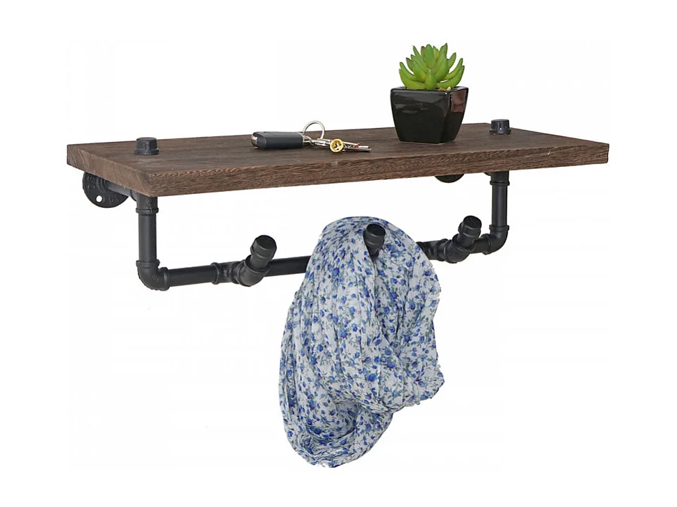 Garde-robe murale HWC-C45, étagère murale, design industriel marron