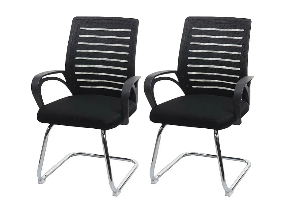 Lot de 2 chaises de conférence HWC-K51, chaise visiteur piétement luge, charge max. 150 kg tissu/textile - noir