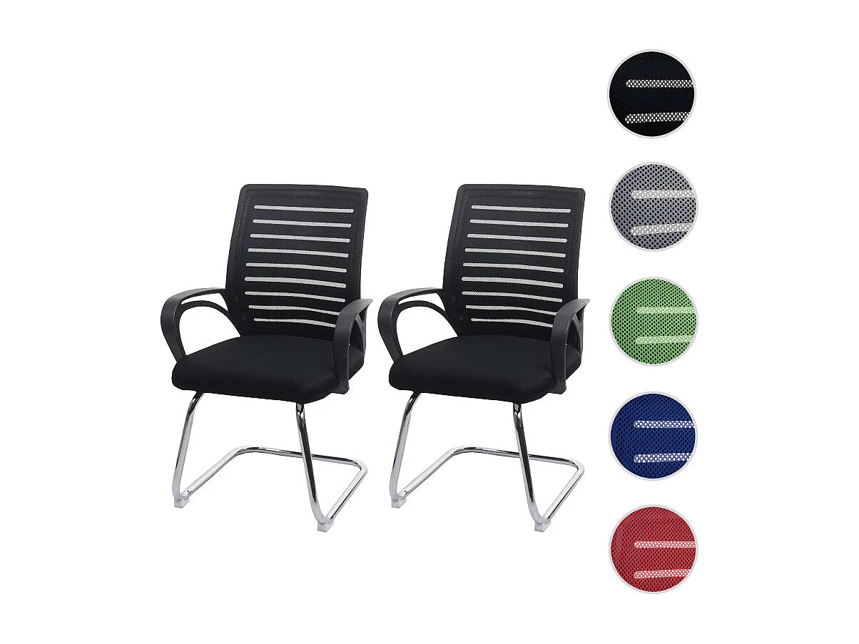 Lot de 2 chaises de conférence HWC-K51, chaise visiteur piétement luge, charge max. 150 kg tissu/textile - noir
