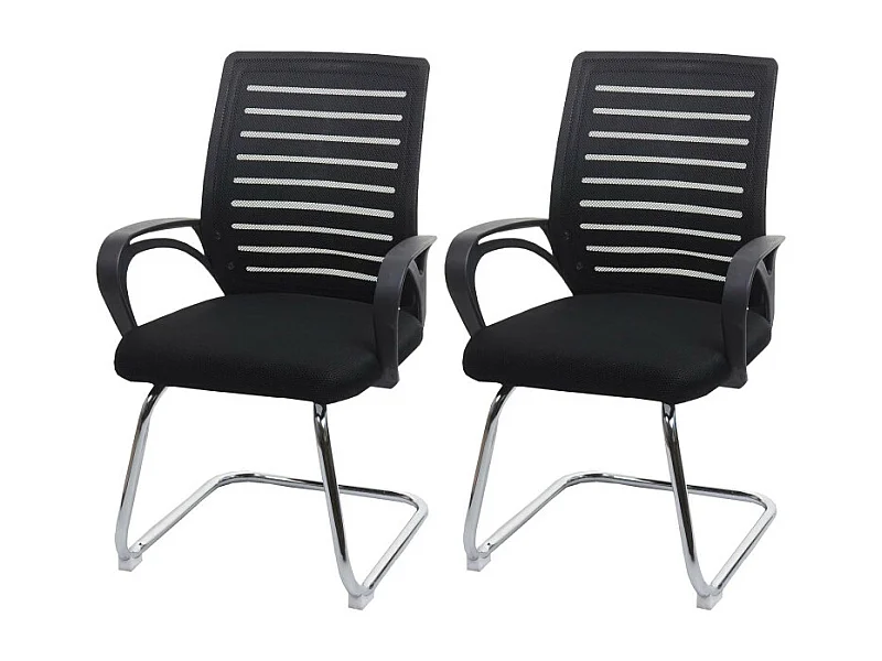 Lot de 2 chaises de conférence HWC-K51, chaise visiteur piétement luge, charge max. 150 kg tissu/textile - noir