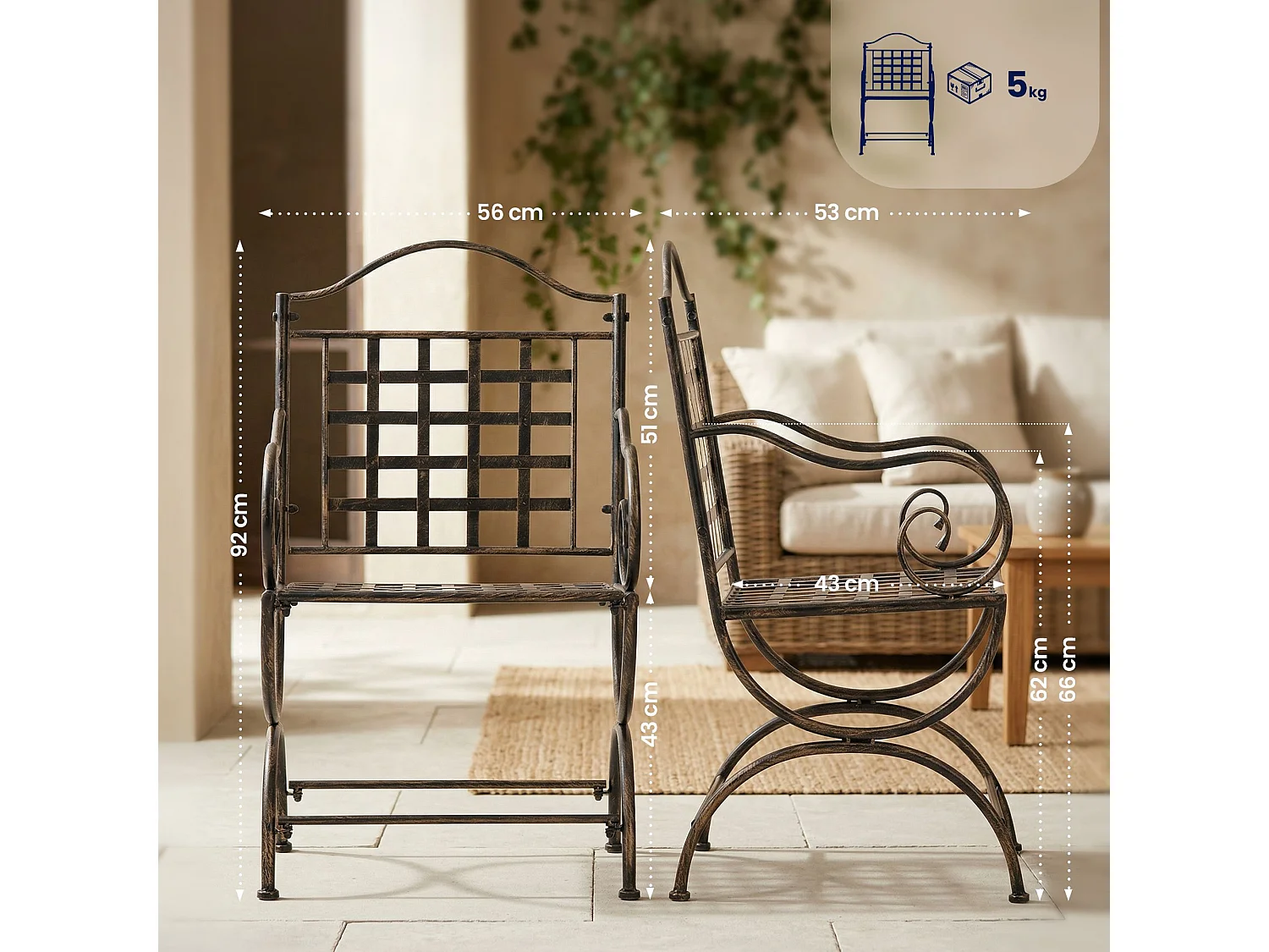 Lot de 4  Chaises de jardin - Métal - Bronze - Lotta