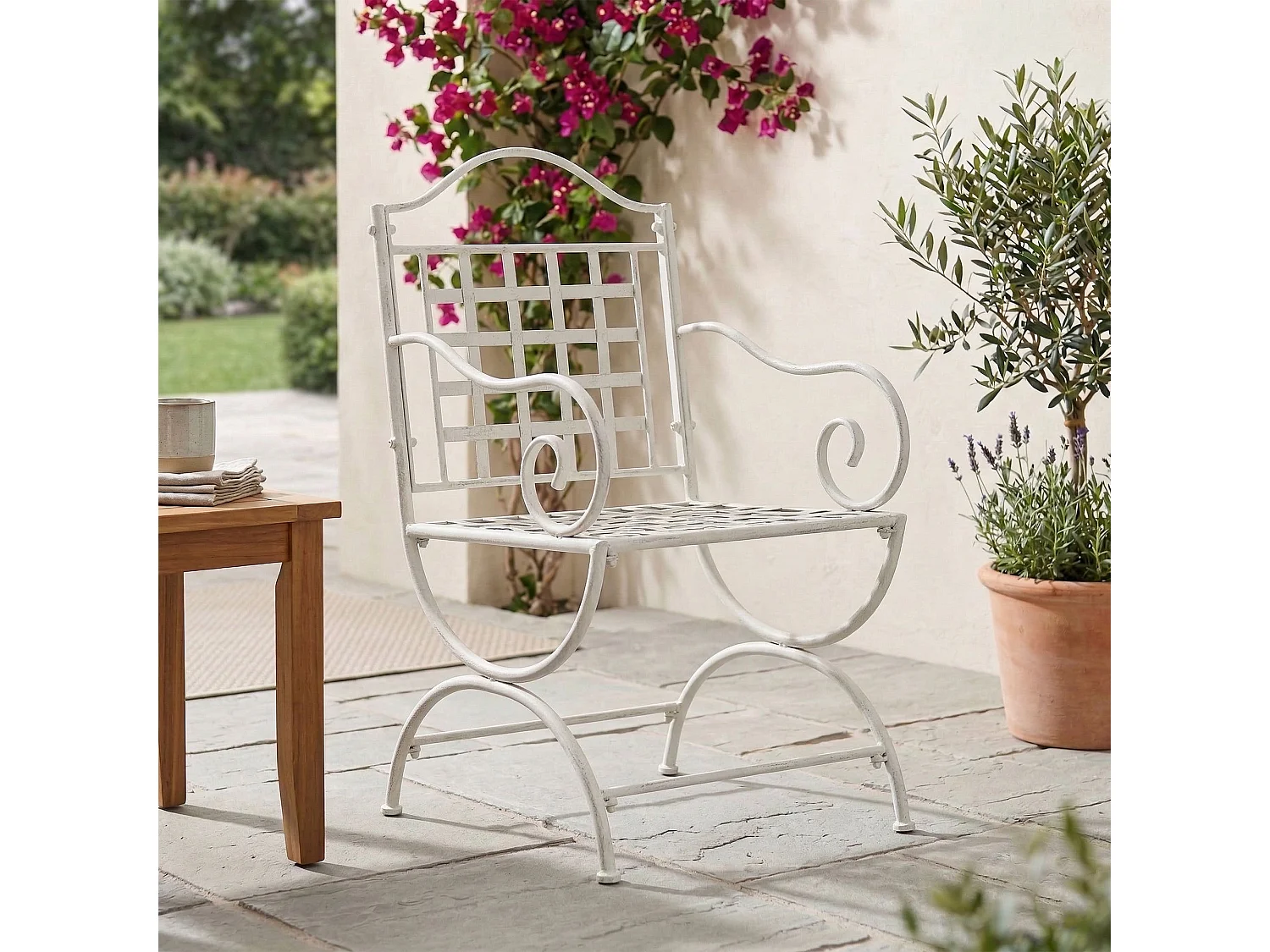 Lot de 4  Chaises de jardin - Métal - Blanc antique - Lotta