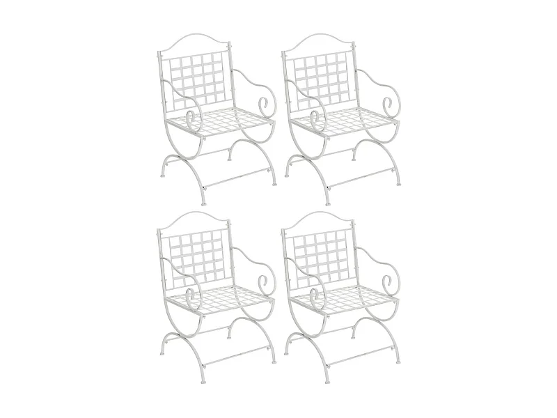 Lot de 4  Chaises de jardin - Métal - Blanc antique - Lotta