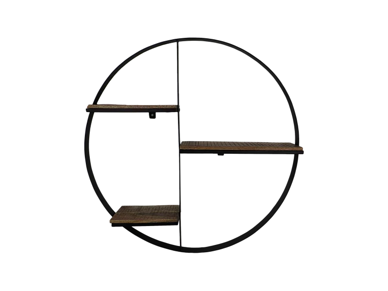 Support mural circulaire - bois de manguier et fer - naturel et noir - 80 x 16 x 80 cm