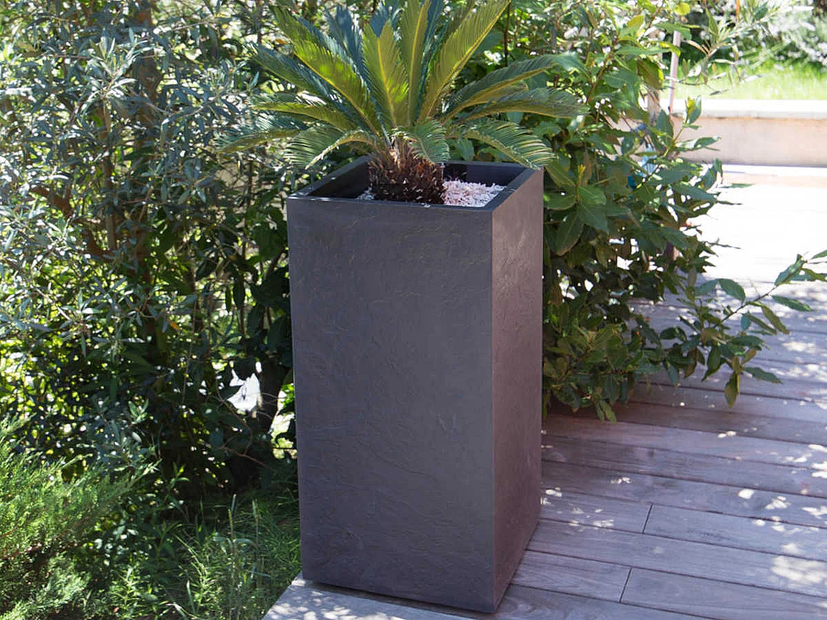 Pot de fleurs carré Haut Volcania - 39,5 x 39,5 x 80 cm - 31 L - Gris anthracite - Eda