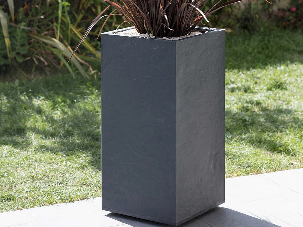 Pot de fleurs carré Haut Volcania - 39,5 x 39,5 x 80 cm - 31 L - Gris anthracite - Eda