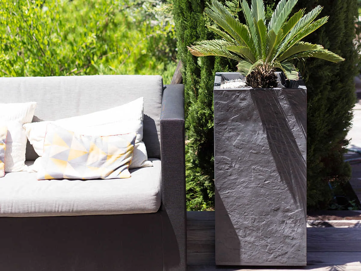 Pot de fleurs carré Haut Volcania - 39,5 x 39,5 x 80 cm - 31 L - Gris anthracite - Eda