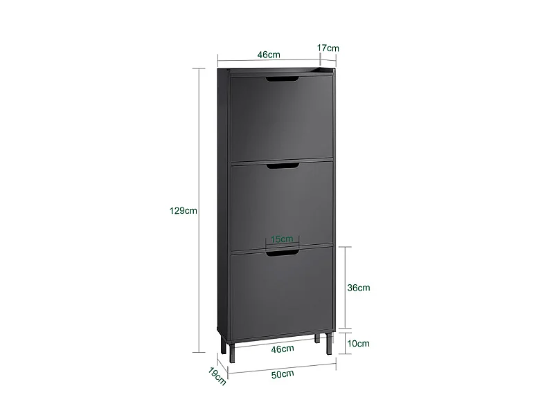 SoBuy FSR151-H-SCH Meuble à Chaussures Meuble de Rangement à Chaussures avec 2 Abattants Armoire à Chaussures Commode à Chaussures