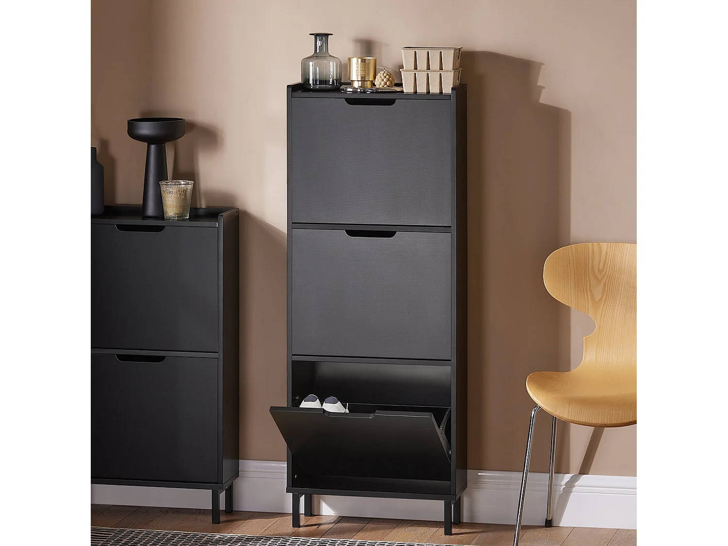 SoBuy FSR151-H-SCH Meuble à Chaussures Meuble de Rangement à Chaussures avec 2 Abattants Armoire à Chaussures Commode à Chaussures
