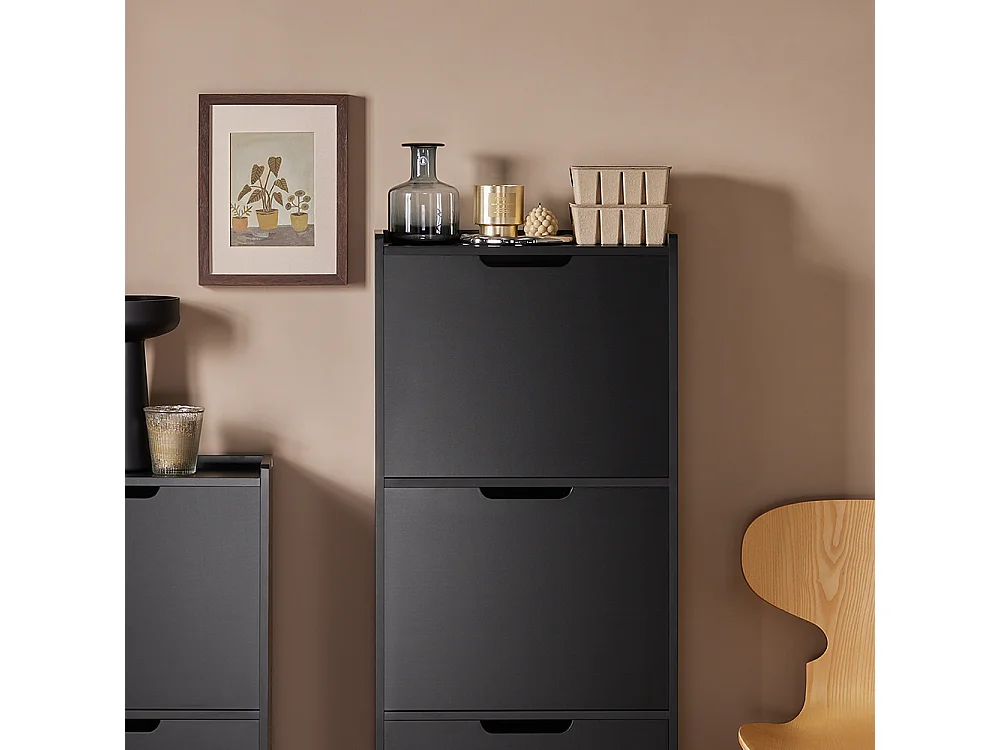 SoBuy FSR151-H-SCH Meuble à Chaussures Meuble de Rangement à Chaussures avec 2 Abattants Armoire à Chaussures Commode à Chaussures
