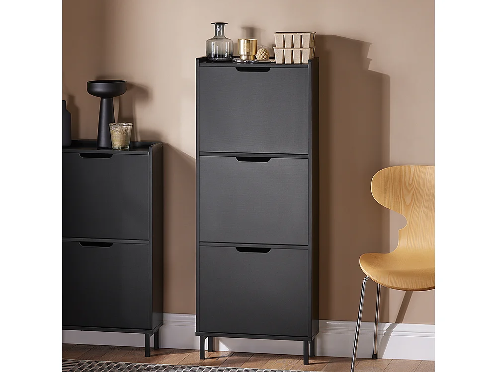 SoBuy FSR151-H-SCH Meuble à Chaussures Meuble de Rangement à Chaussures avec 2 Abattants Armoire à Chaussures Commode à Chaussures