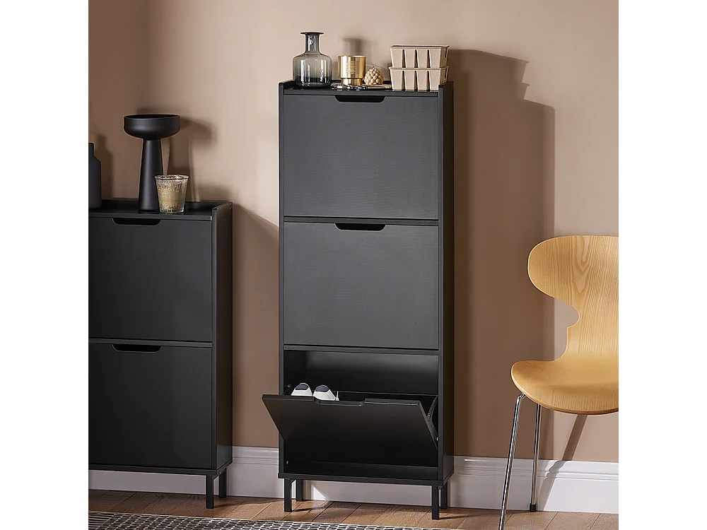 SoBuy FSR151-H-SCH Meuble à Chaussures Meuble de Rangement à Chaussures avec 2 Abattants Armoire à Chaussures Commode à Chaussures