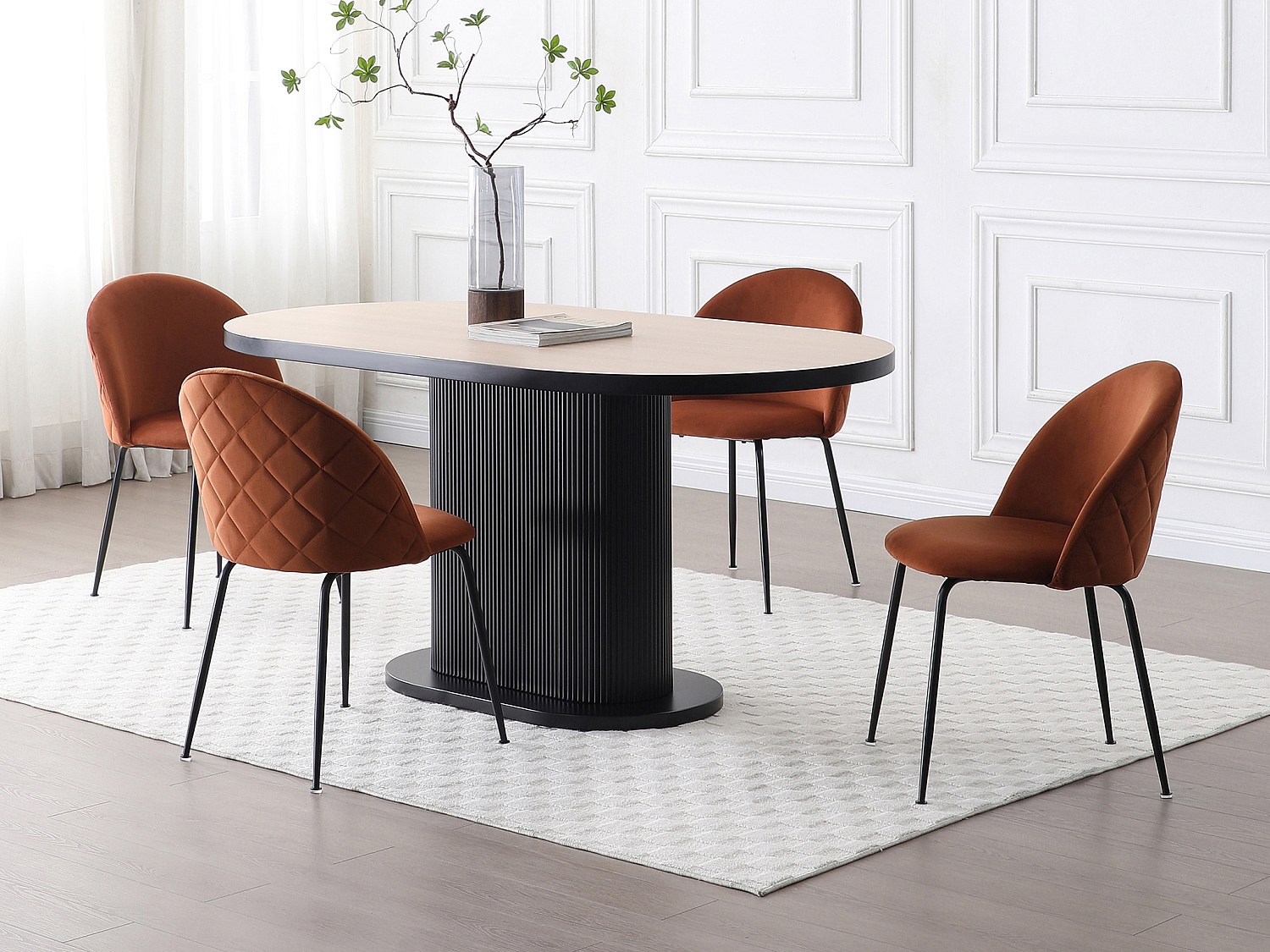 Vente-unique Stuhl 2er-Set - Samt & Schwarzer Edelstahl - Terracotta - Melbourne
