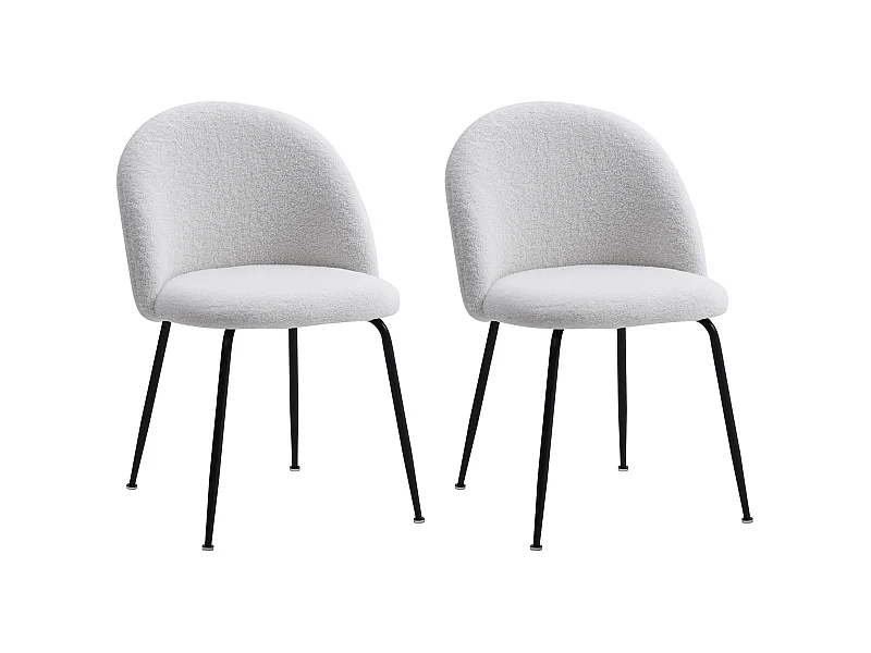 Lot de 2 chaises en tissu bouclette et acier inoxydable noir - Blanc - MELBOURNE