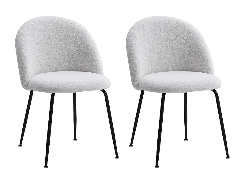 Lot de 2 chaises en tissu bouclette et acier inoxydable noir - Blanc - MELBOURNE